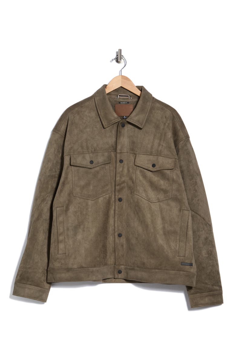 Faux Suede Trucker Jacket, Alternate, color, DARK OLIVE