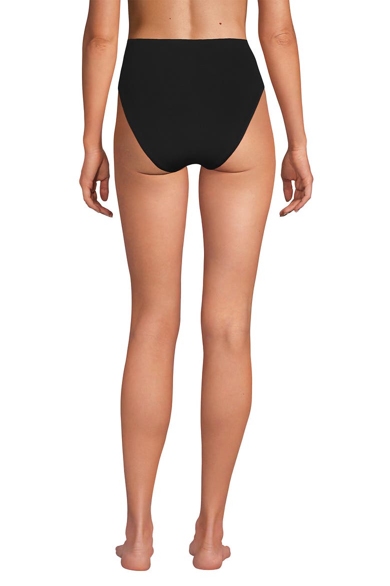 Tugless QuickDry High Waisted High Leg Bikini Bottoms, Alternate, color, Black