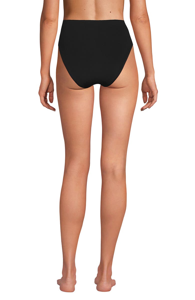 Lands' End Tugless QuickDry High Waisted High Leg Bikini Bottoms, Alternate, color, Black
