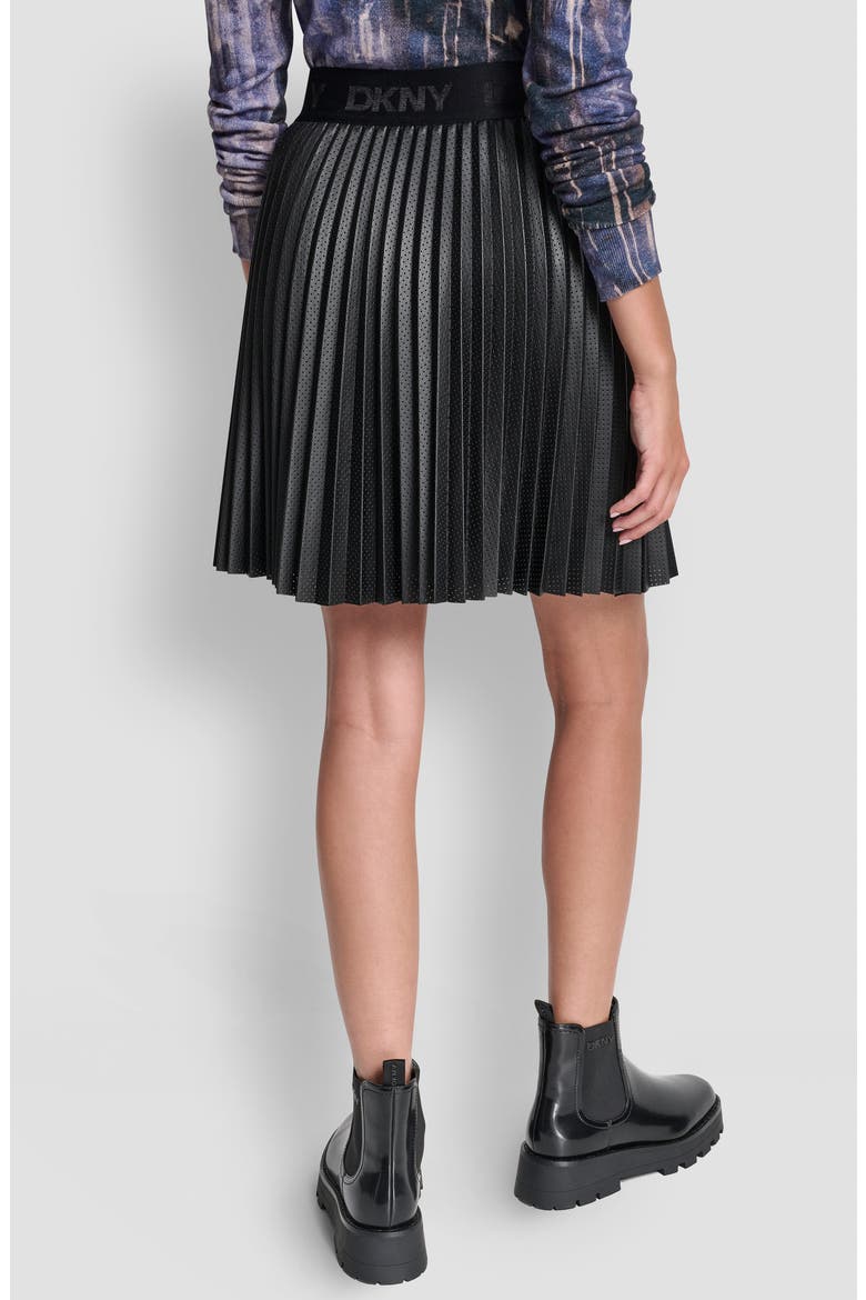 Pleated Faux Leather Miniskirt, Alternate, color, BLACK