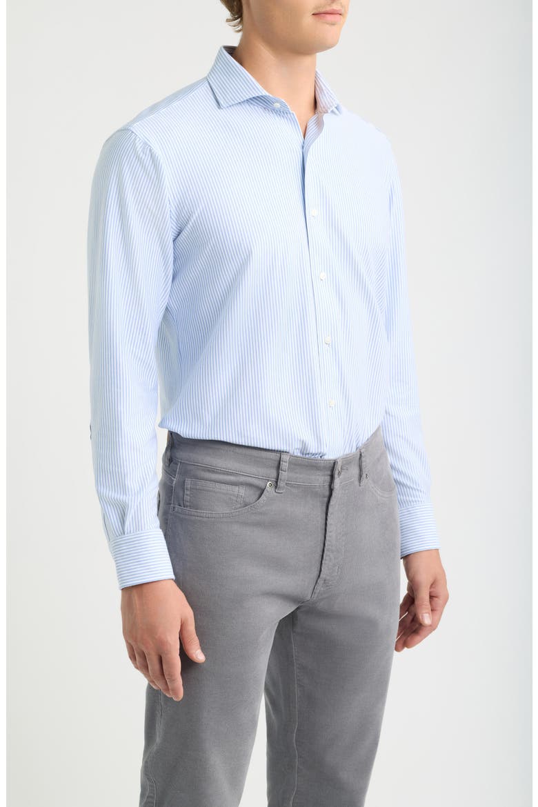 Excursionist Flex Tailored Fit Pinstripe Wrinkle Resistant Button-Up Shirt, Alternate, color, WINDY BLUE
