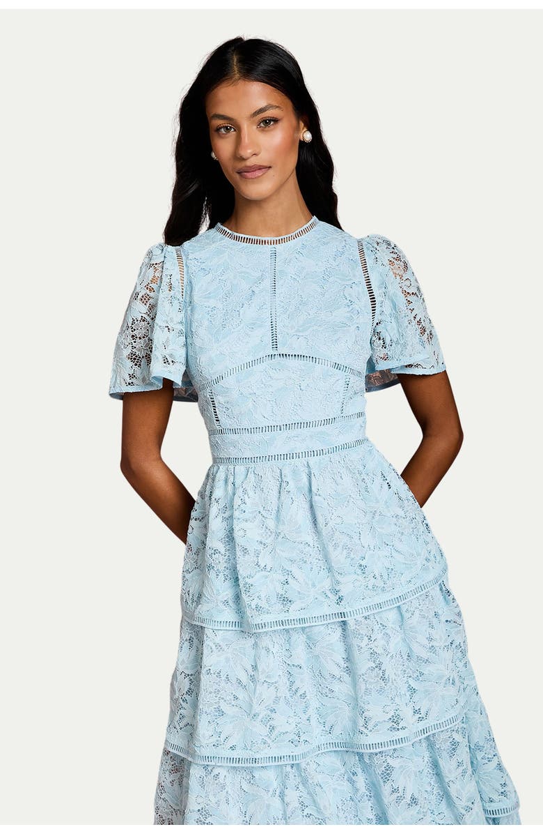Coast Petite Flutter Sleeve Tiered Midi Dress, Alternate, color, Pale Blue