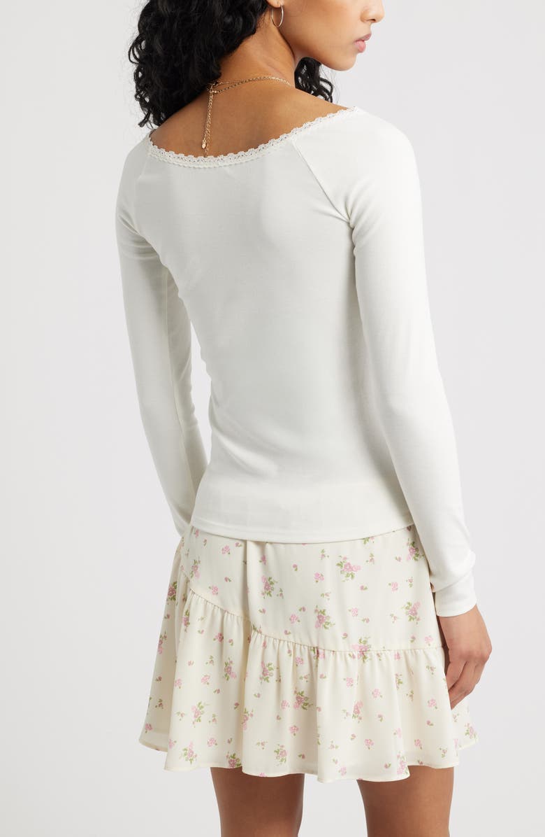 BP. Lace Trim Long Sleeve Top, Alternate, color, Ivory