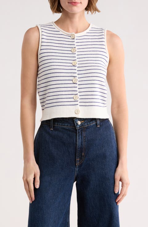 Stripe Button Front Sweater Vest