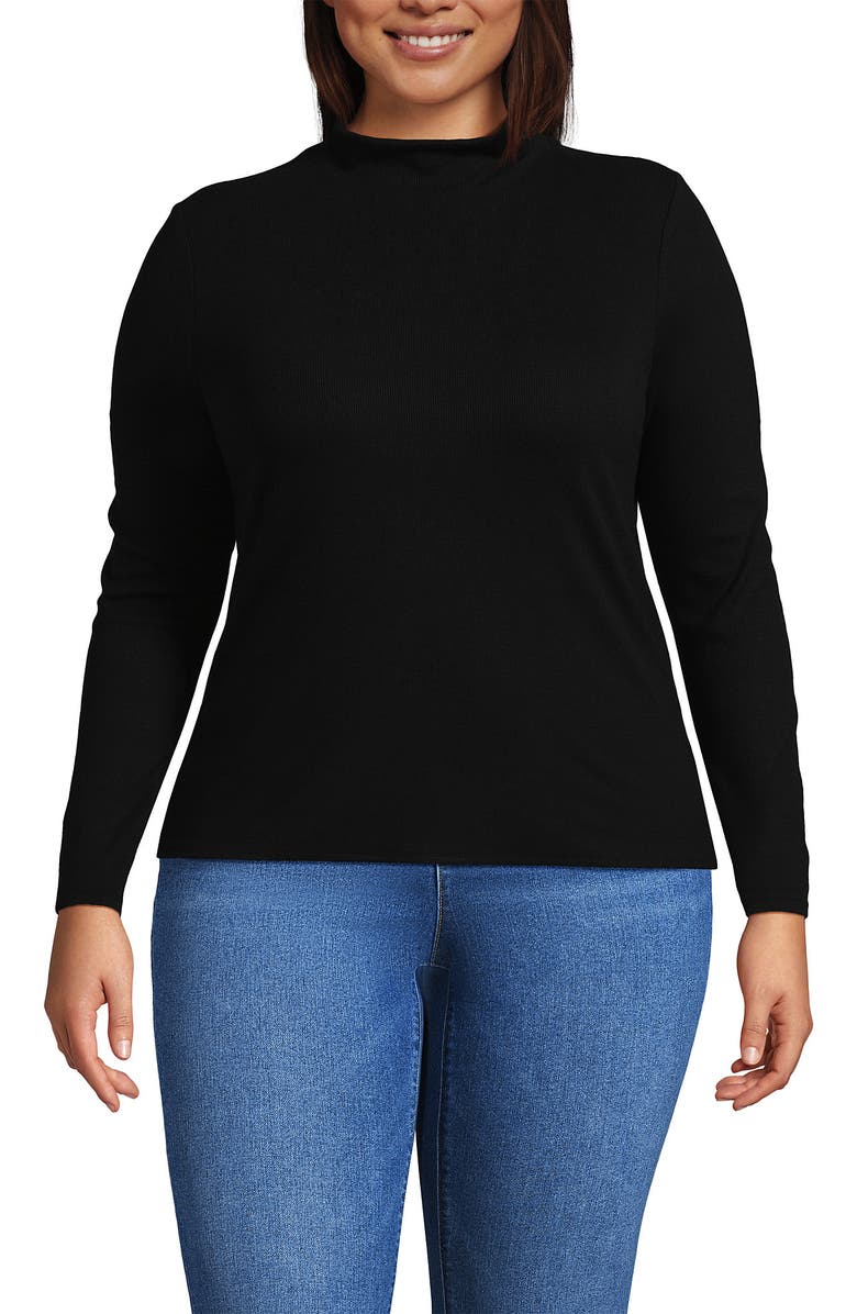 Lands' End Drapey Rib Skimming Long Sleeve Mock Neck, Main, color, 