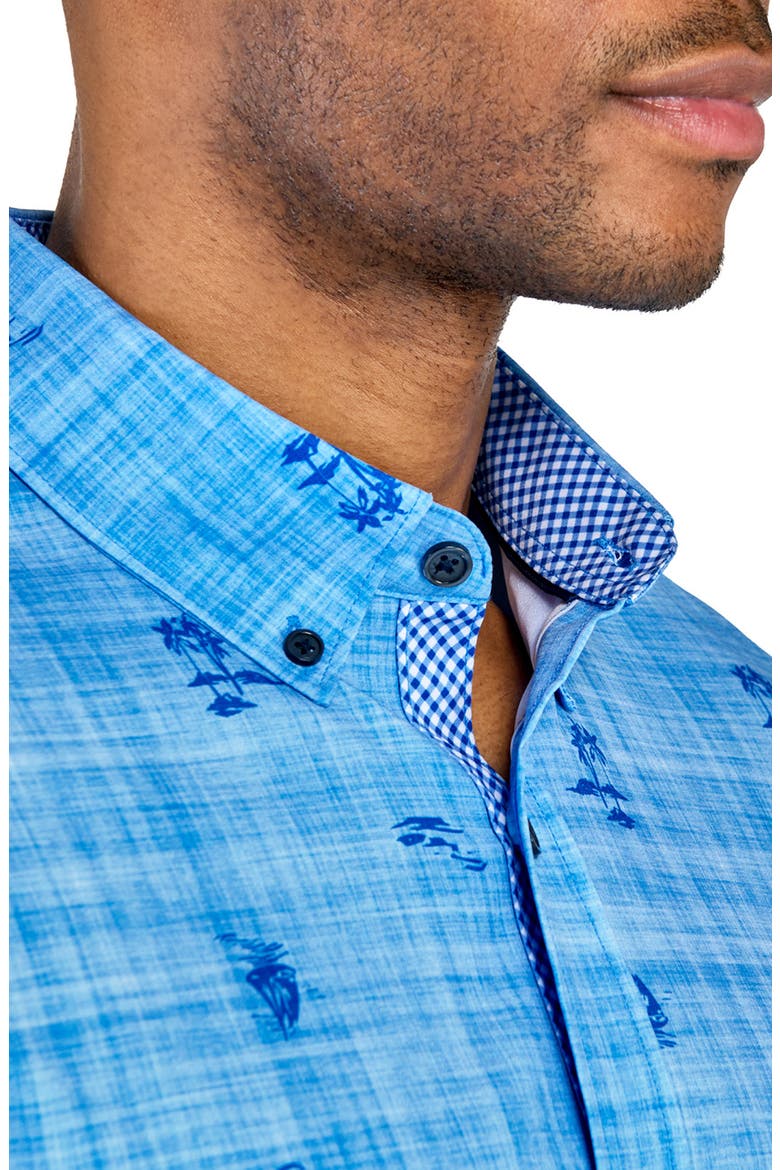 Slim Fit Island Recycled 4-Way Stretch Performance Short Sleeve Shirt, Alternate, color, CHAMBRAY BLUE
