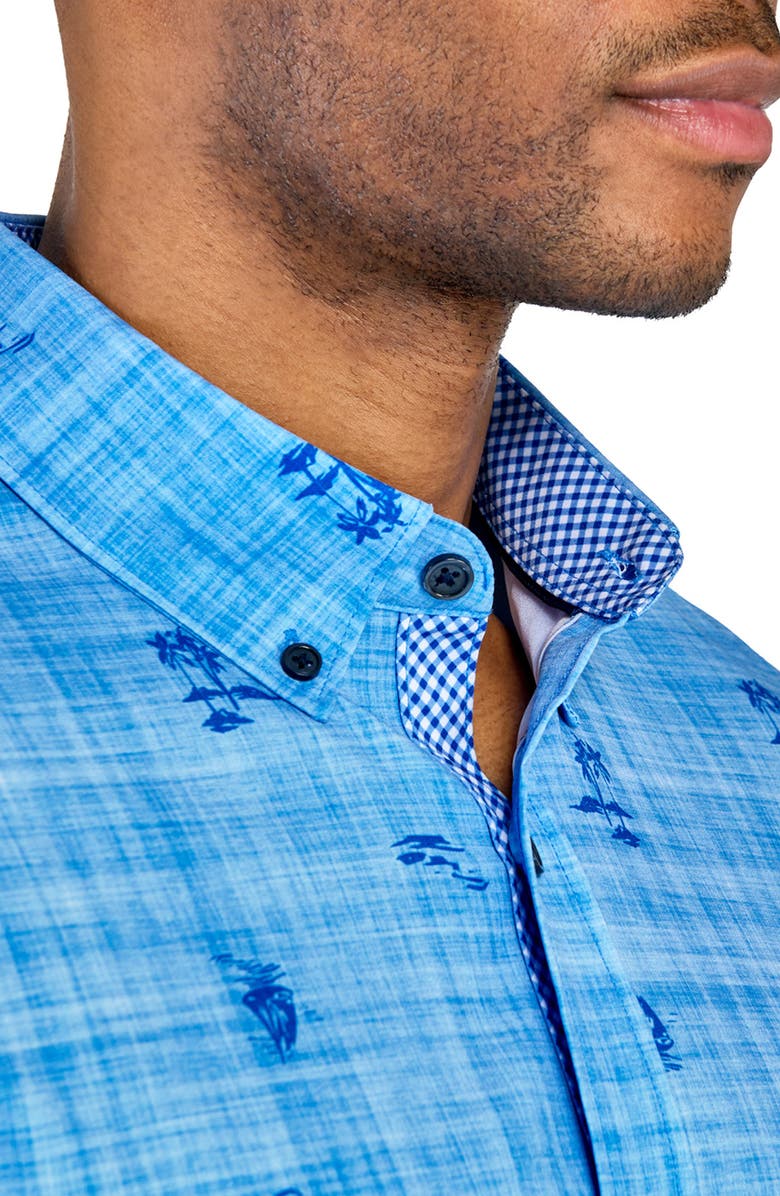 CONSTRUCT Slim Fit Island Recycled 4-Way Stretch Performance Short Sleeve Shirt, Alternate, color, Chambray Blue