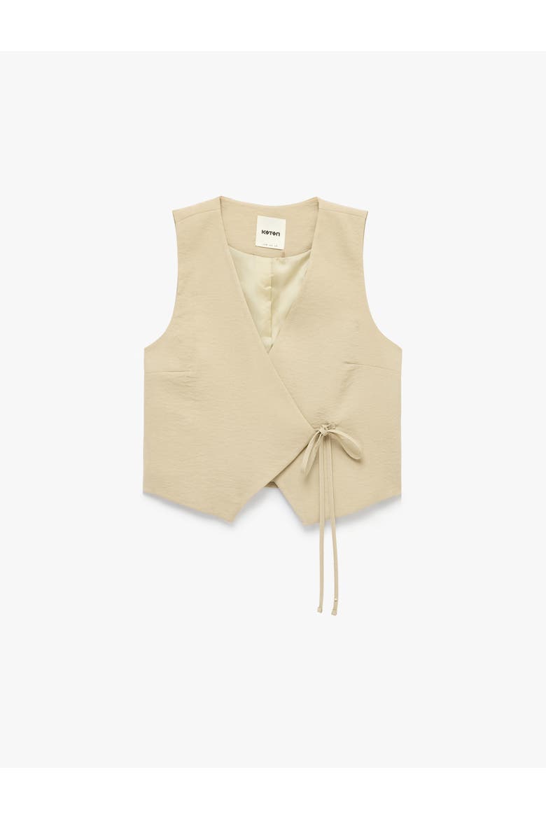 Sleeveless V-Neck Wrap Vest with Tie, Alternate, color, STONE