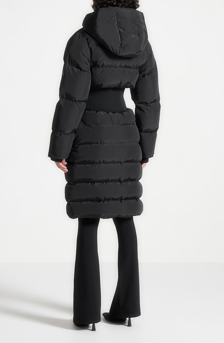 Manière De Voir Mira Corset Detail Longline Puffer Coat, Alternate, color, Black