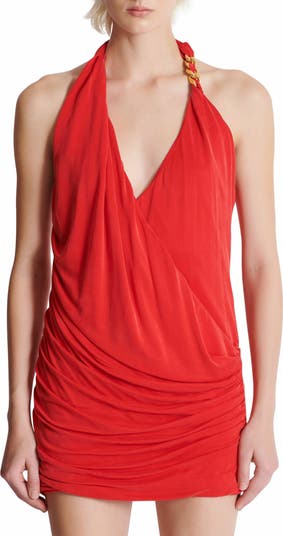 Draped jersey halterneck dress
