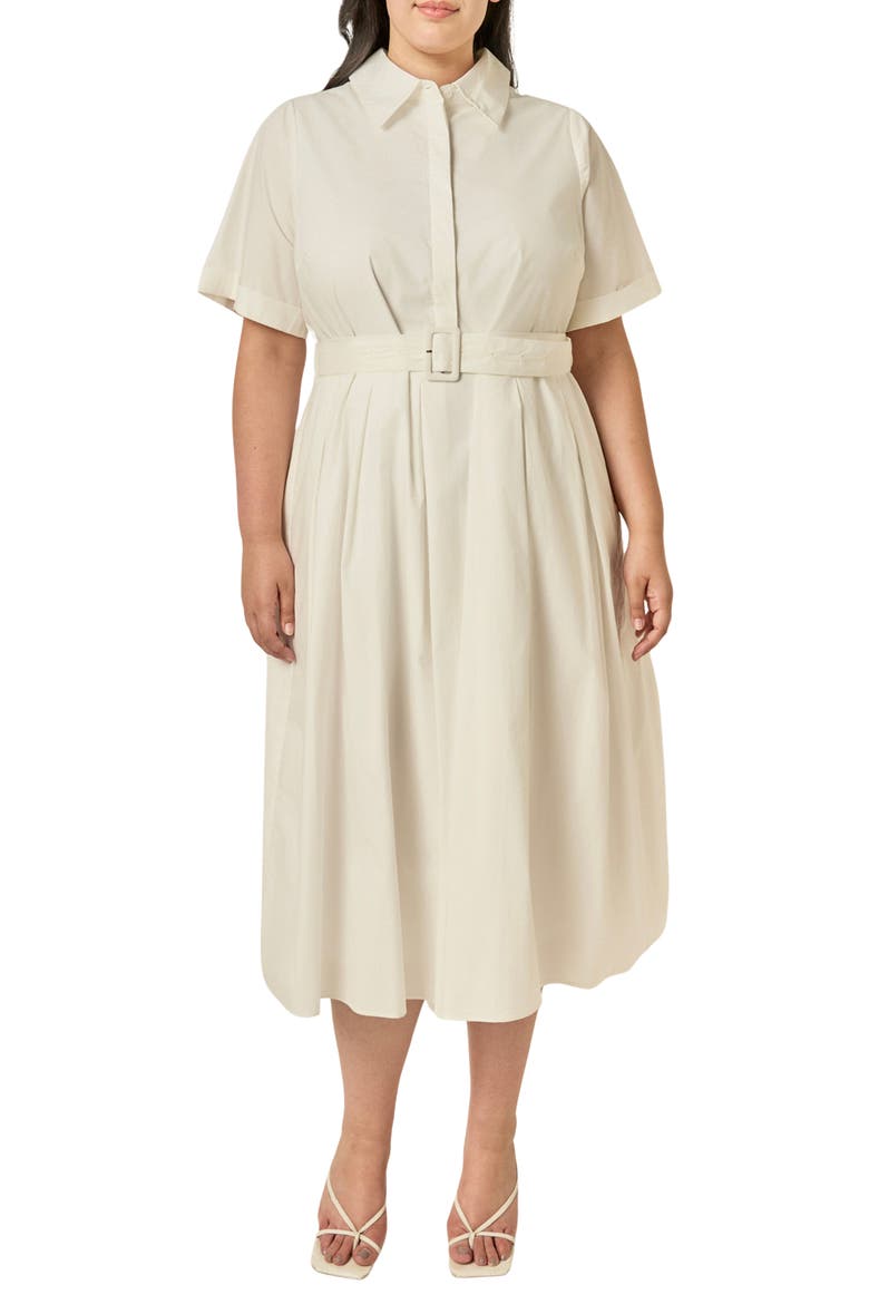 Belted Cotton Midi Dress, Main, color, WHITE