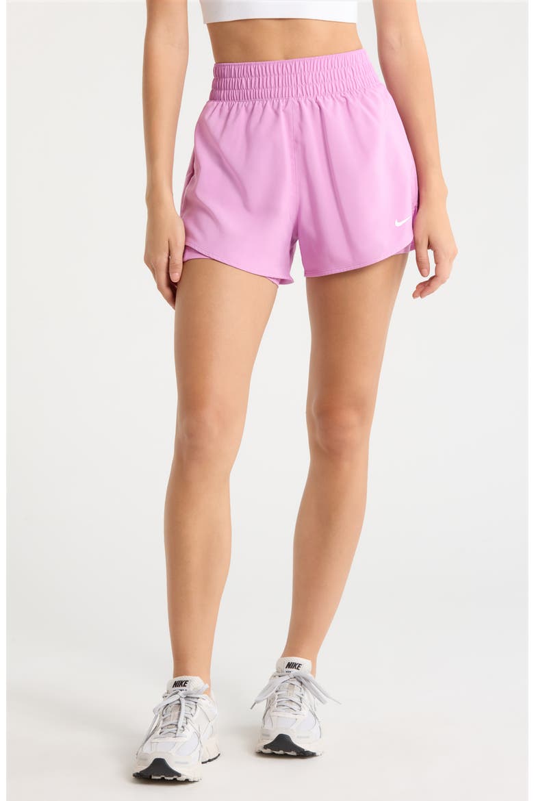 One Dri-FIT High-Waisted 3-Inch 2-in-1 Shorts, Main, color, LIGHT MAGENTA/WHITE