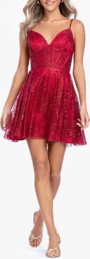 Blondie Nites Sequin Sweetheart Neck Corset Fit & Flare Minidress