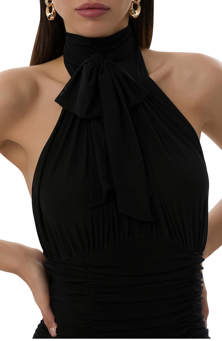 AFRM Nikita Ruched Halter Neck Mesh Dress, Alternate, color, Noir