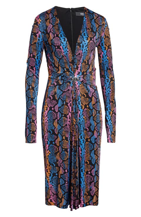 Python Print Long Sleeve Liquid Jersey Dress