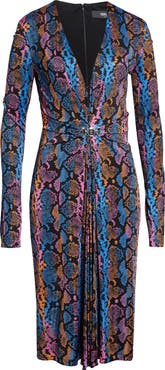 Versace Python Print Long Sleeve Liquid Jersey Dress