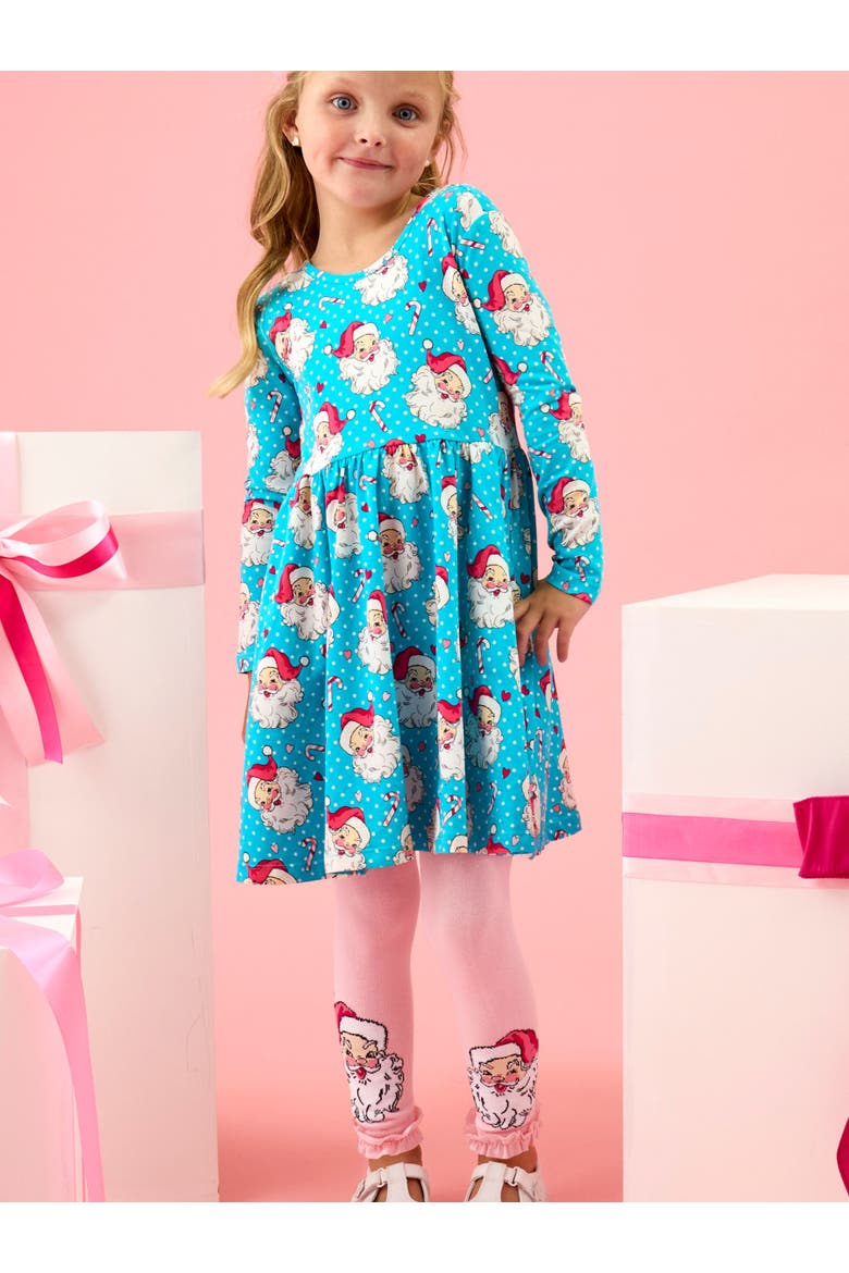 Holiday Patterned Footless Ruffle Tights, Alternate, color, Santa Joy Pink