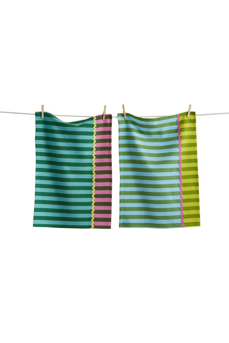 Cabana Stripe Dishtowel S/2 Multi Cotton Summer, Main, color, Green