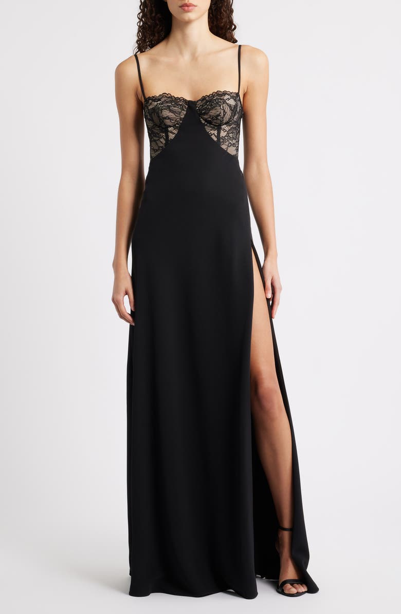 Black Halo Coressa Underwire Lace Inset Gown, Main, color, Black