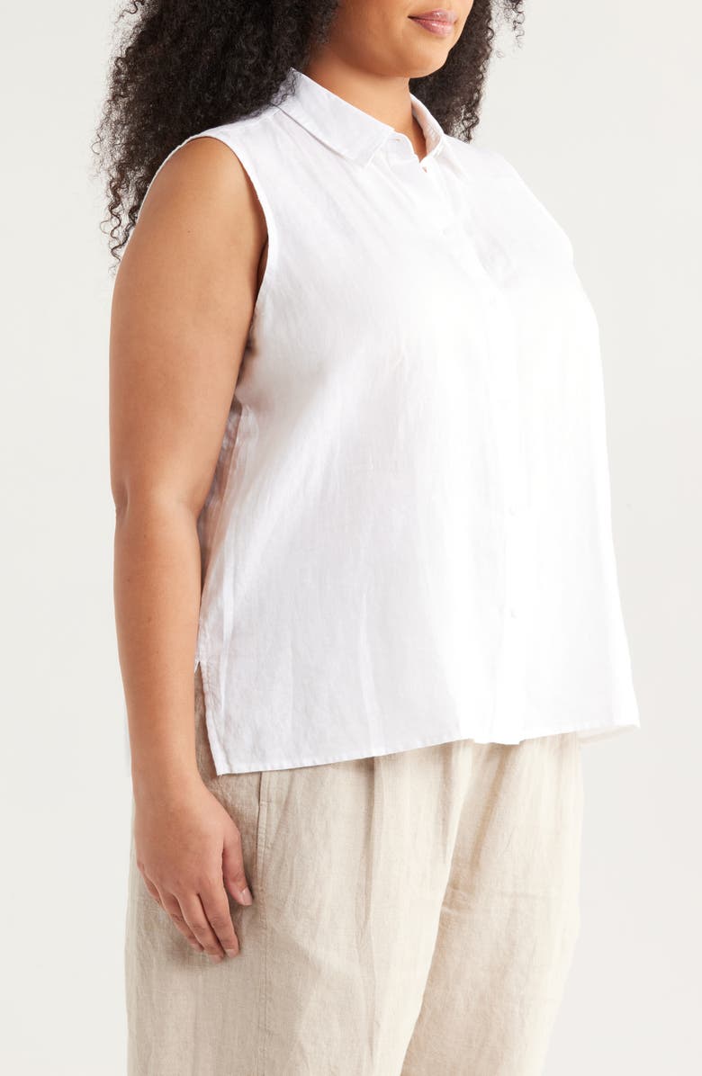 Eileen Fisher Organic Linen Sleeveless Button-Up Shirt, Alternate, color, White