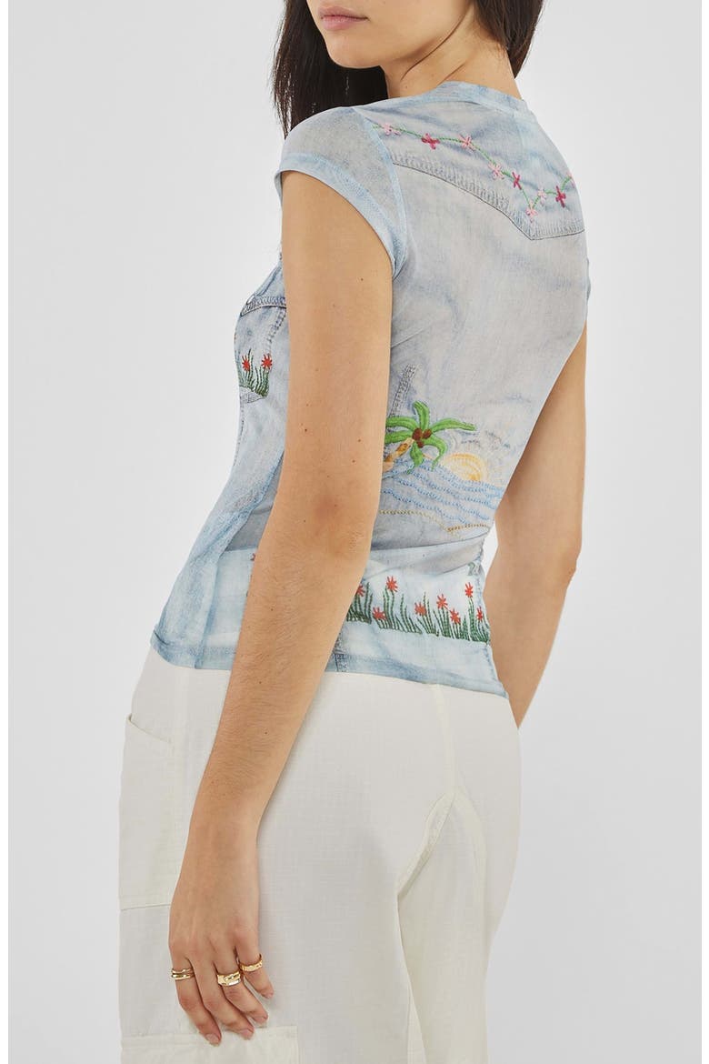 Studded Denim Trompe l'Oeil Mesh Graphic T-Shirt, Alternate, color, GO PRINTED DENIM EMBROIDERY