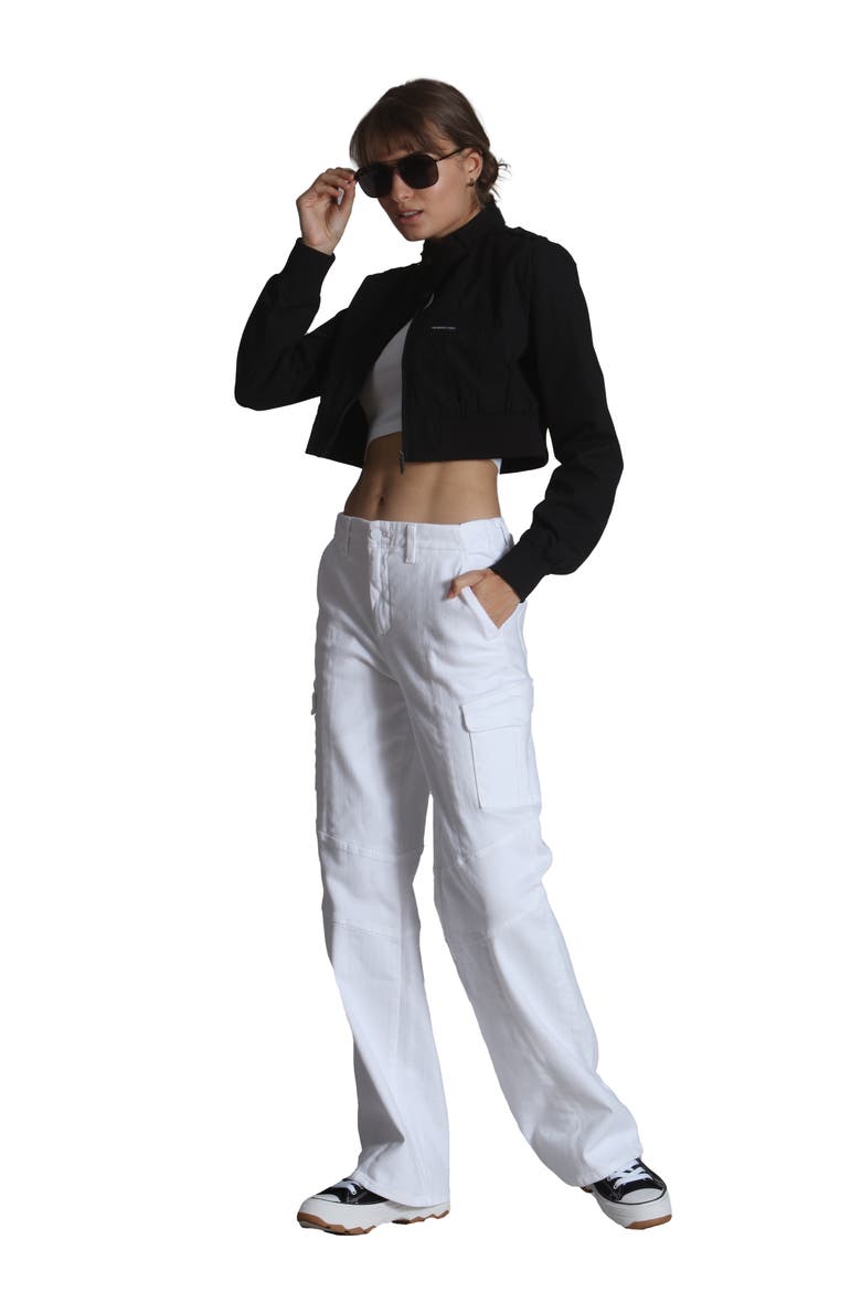 Women's Mini Cropped Racer Jacket, Alternate, color, Black