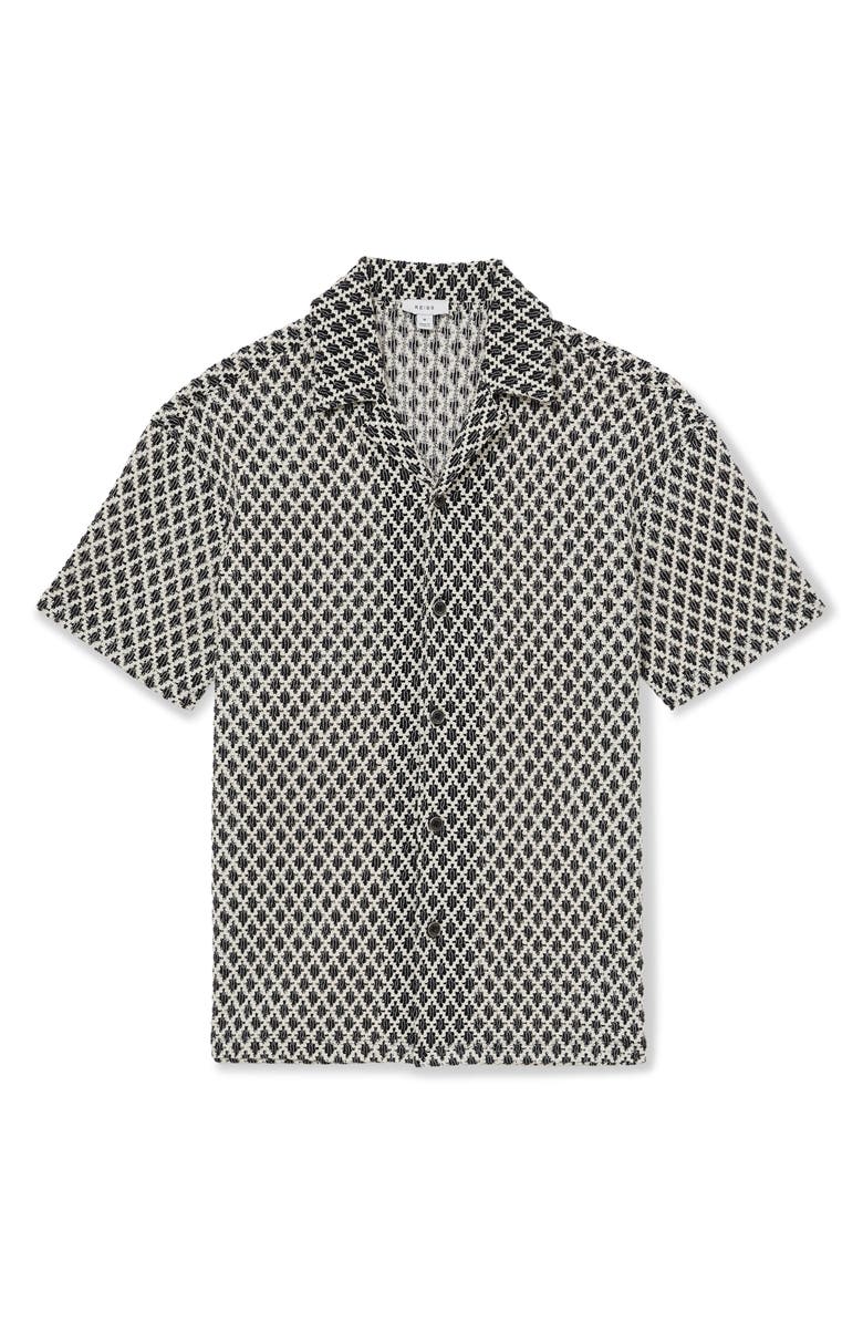 Reiss Sterling Crochet Camp Shir, Alternate, color, Navy/ White