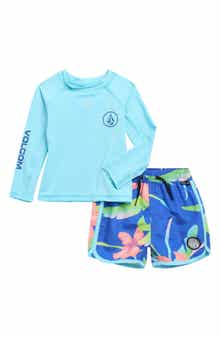 Volcom Long Sleeve Rashguard & Swim Trunks