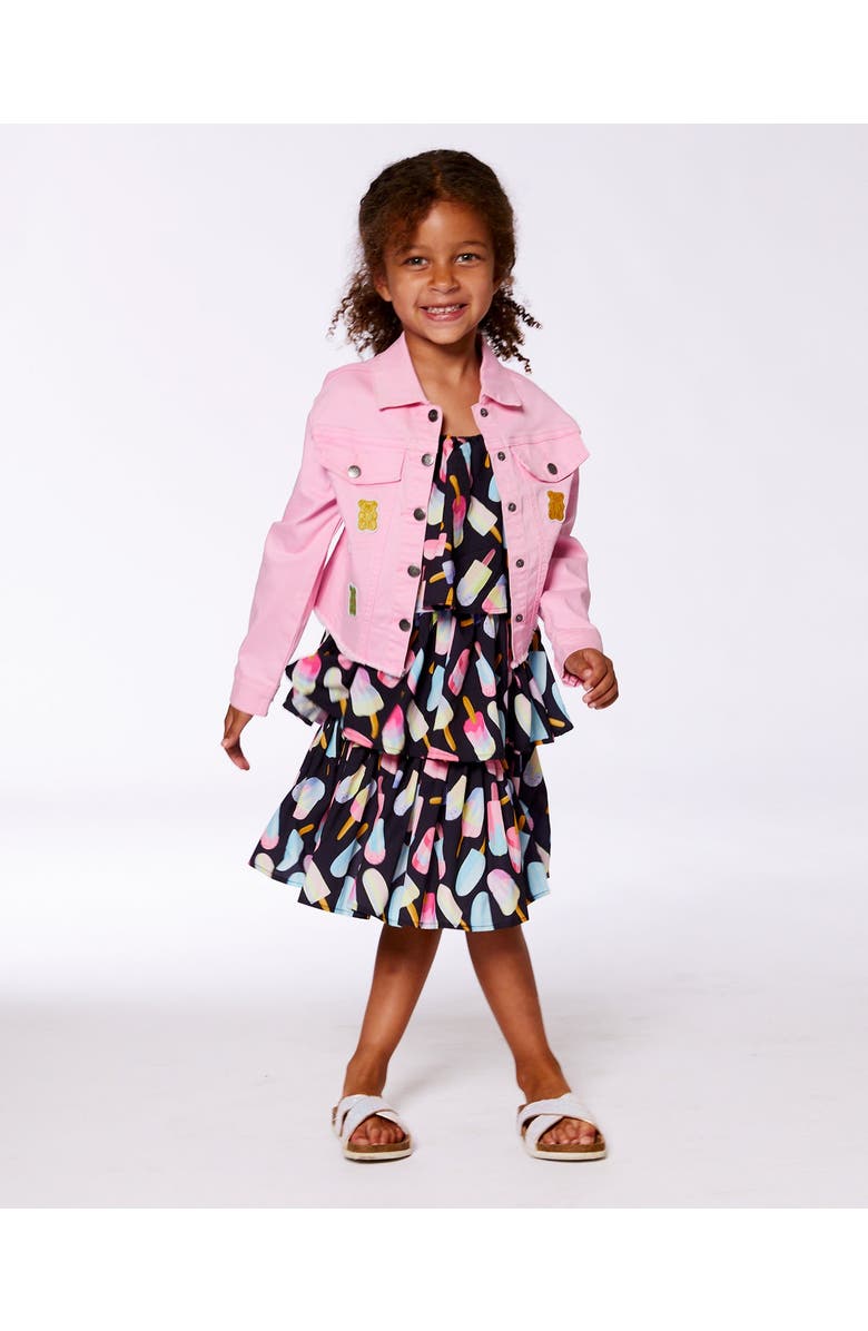 Deux par Deux Girl's Jean Jacket With Embroidery Pink And Multicolored Gummies, Alternate, color, 