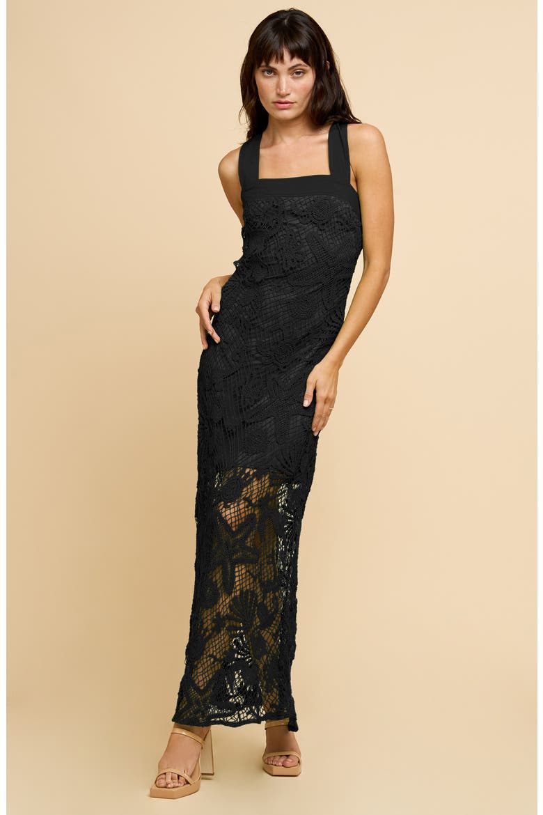Krystina Crochet Maxi Dress, Alternate, color, BLACK