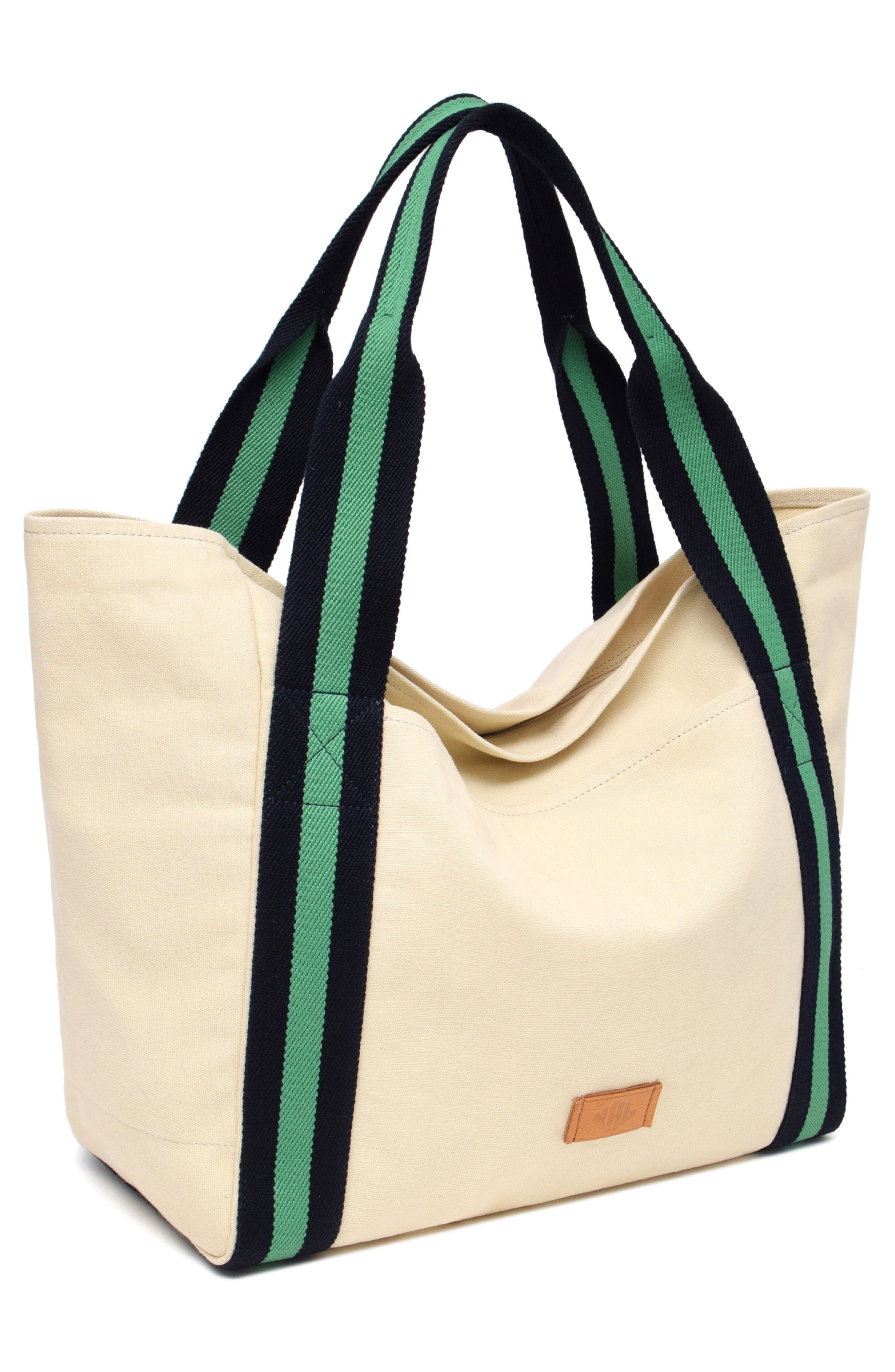 New Amsterdam Leatherworks Liliana Cotton Canvas Large Tote Bag, Alternate, color, Natural/ Kelly