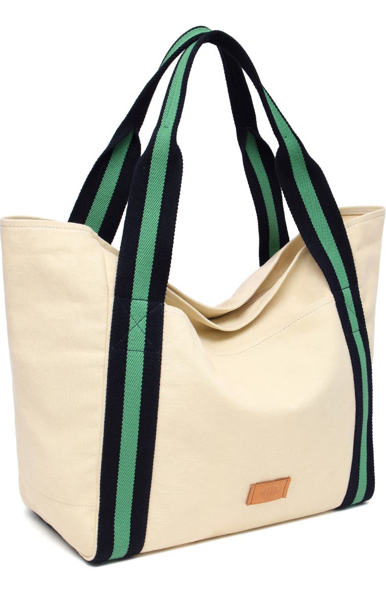 New Amsterdam Leatherworks Liliana Cotton Canvas Large Tote Bag, Alternate, color, Natural/ Kelly