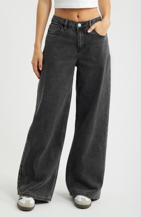 Stud Embellished Relaxed Extra Baggy Wide Leg Jeans