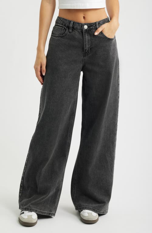 YMI Stud Embellished Relaxed Extra Baggy Wide Leg Jeans in Washed Black at Nordstrom, Size 1