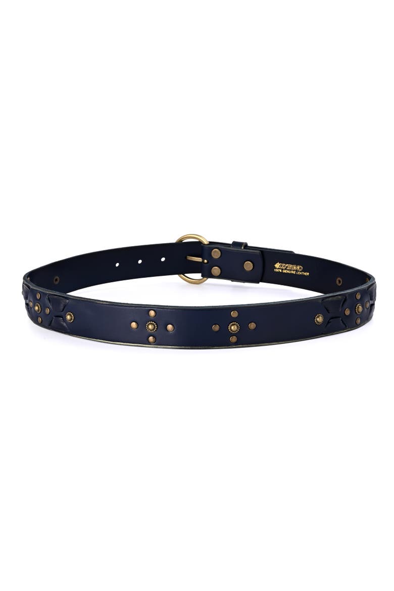 Gia Genuine Leather Studded Vintage Inspired Belt, Alternate, color, Navy