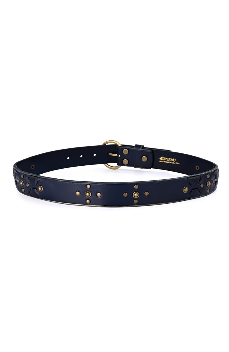 OLD TREND Gia Genuine Leather Studded Vintage Inspired Belt, Alternate, color, Navy