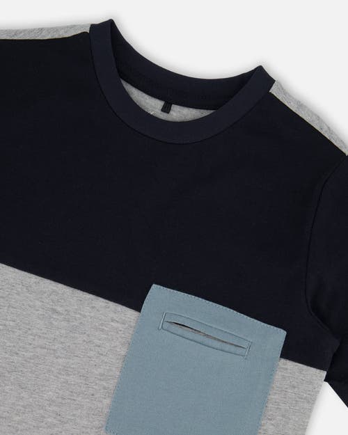 Shop Deux Par Deux Little Boy's Organic Cotton Colorblock Tee Gray, Navy And Teal