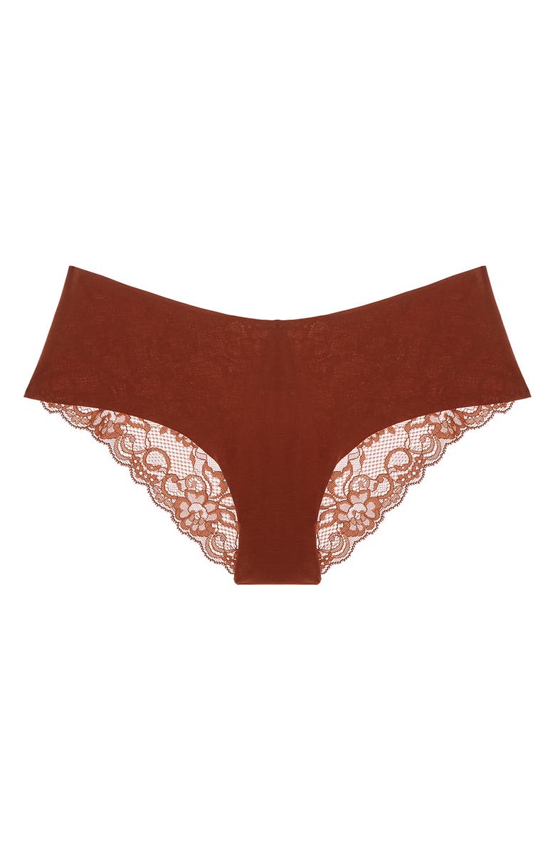 JOURNELLE Estelle Lace Trim Stretch Cotton Hipster Panties, Alternate, color, Cannelle