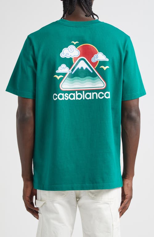 Casablanca Graphic Print Green Cotton T-shirt With Crew Neck Design In Blue