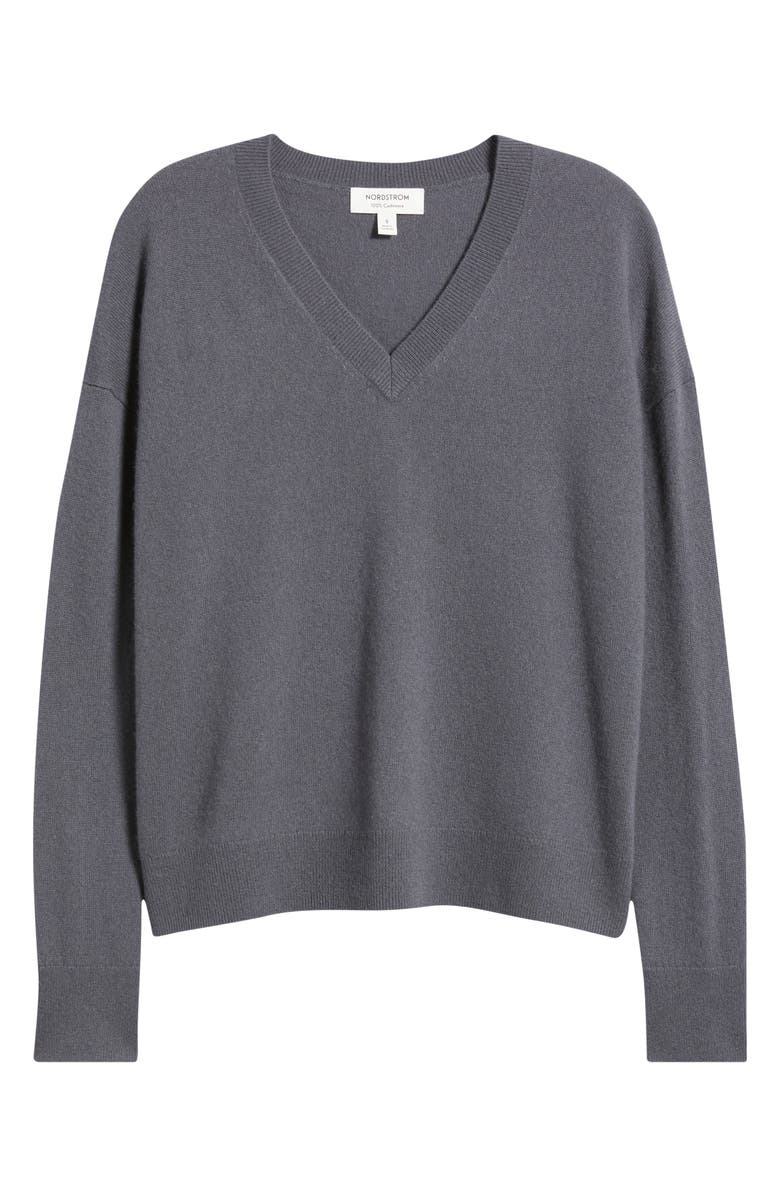 Nordstrom V-Neck Cashmere Sweater, Alternate, color, Grey Agate