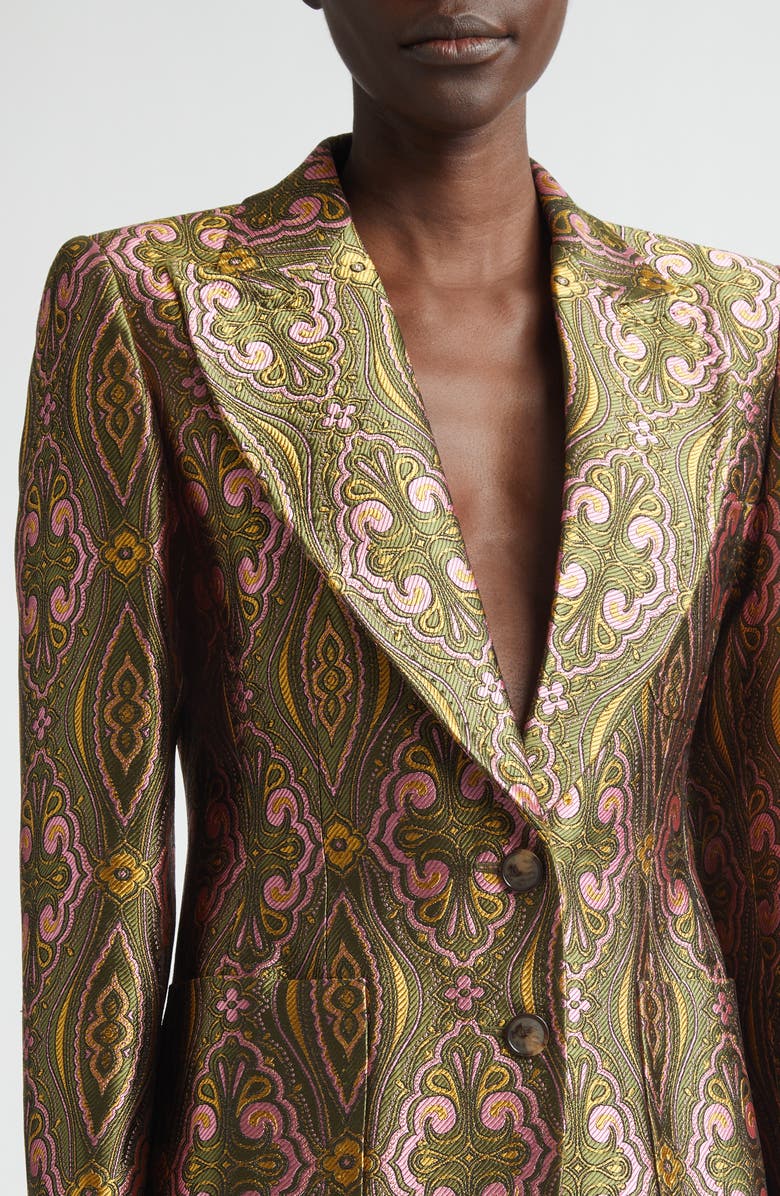 Etro Fitted Jacquard Jacket, Alternate, color, Multicol On Green Base