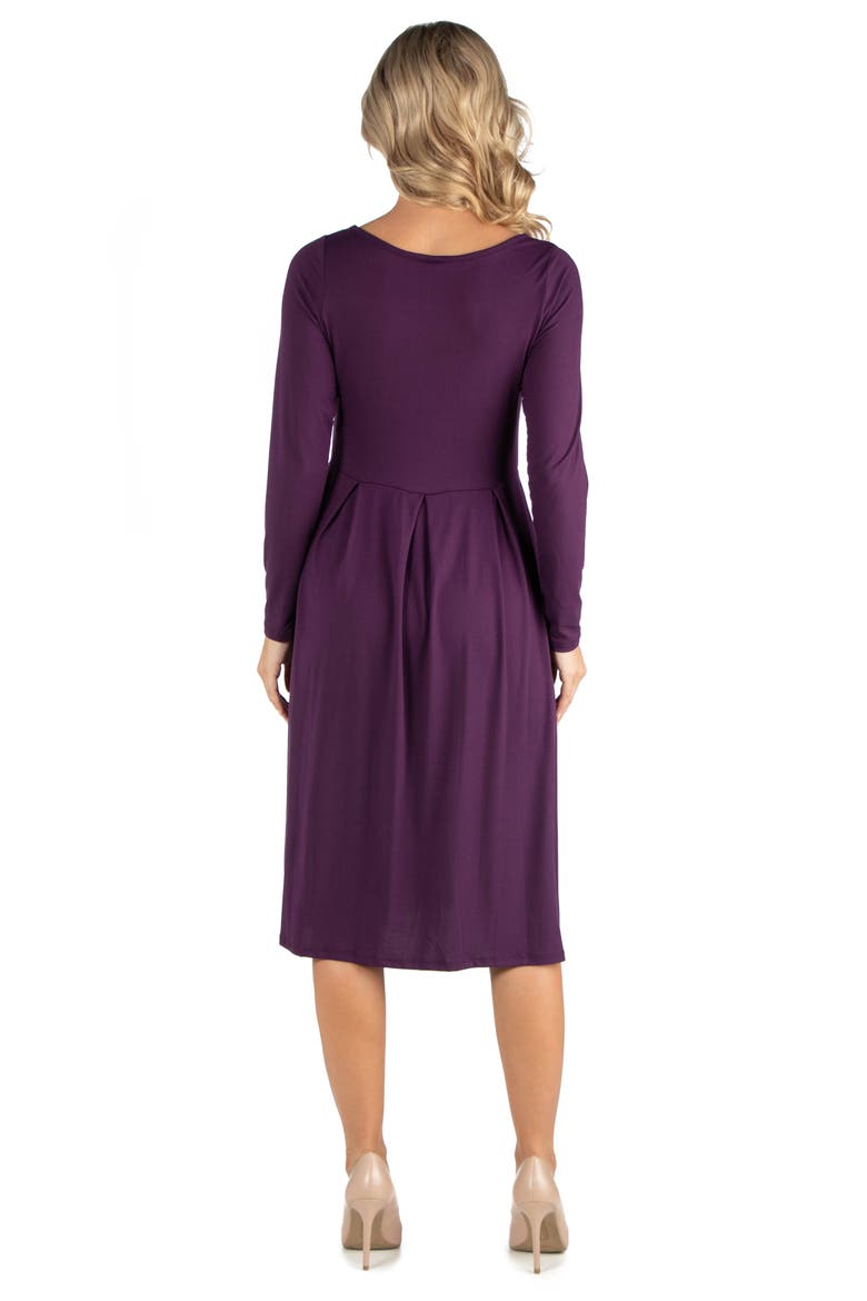 Maternity Midi Length Fit and Flare Pocket Dress, Alternate, color, Purple