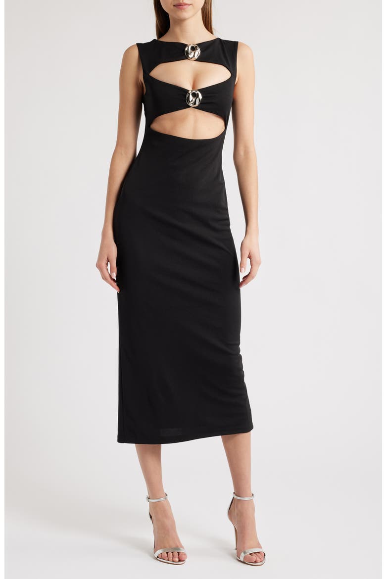After Hours Cutout Sleeveless Midi Dress, Main, color, ONYX
