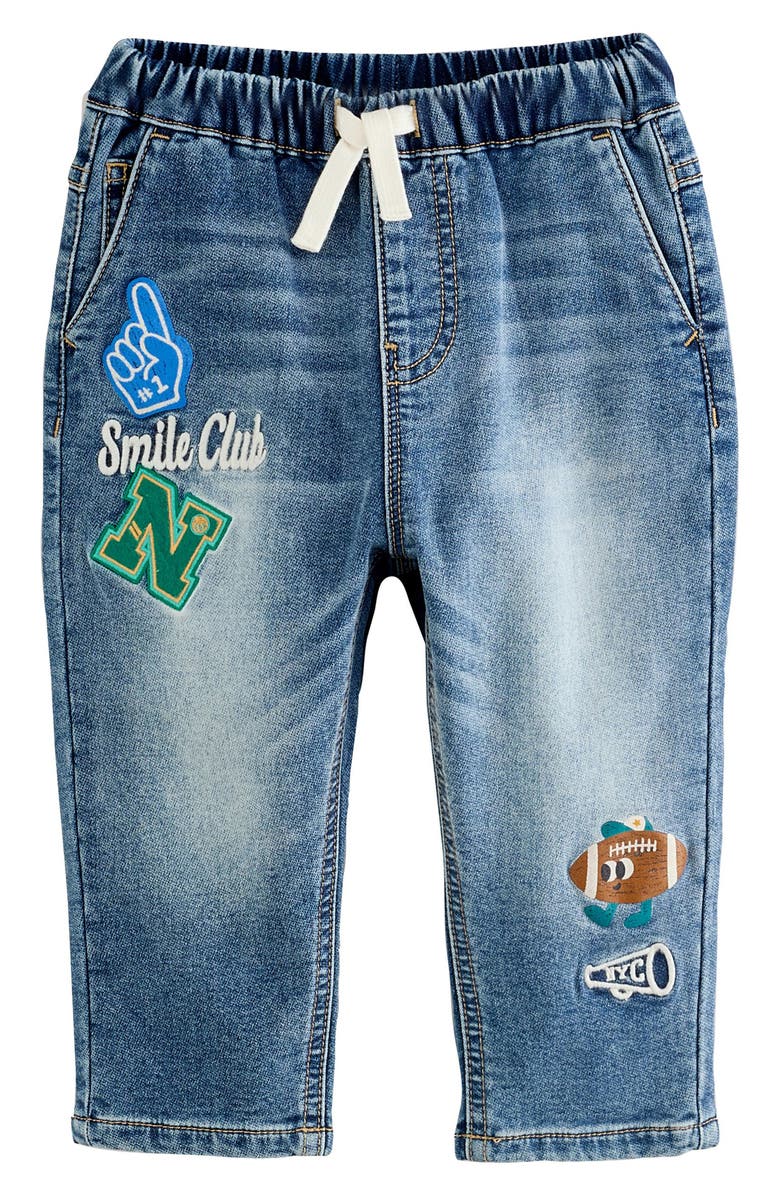 NEXT Kids' Character Patch Pull-On Jeans, Main, color, Blue