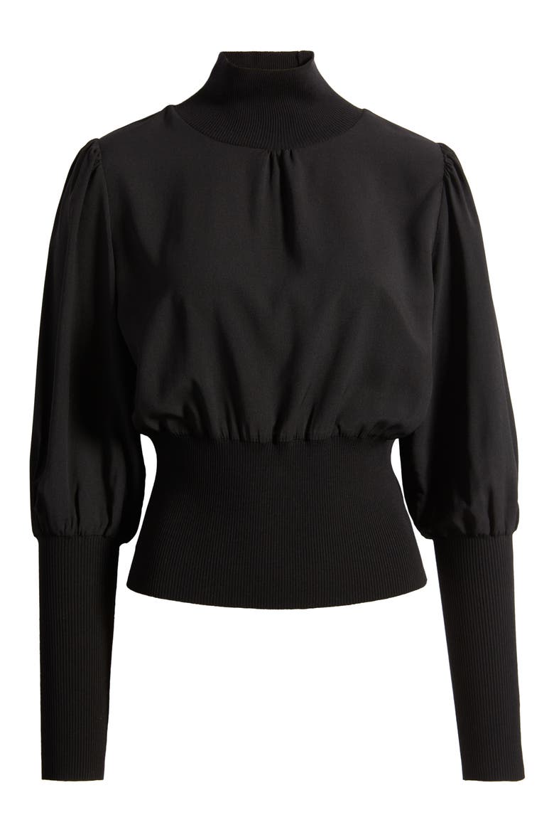 Krista Rib Trim Mixed Media Turtleneck, Alternate, color, BLACK