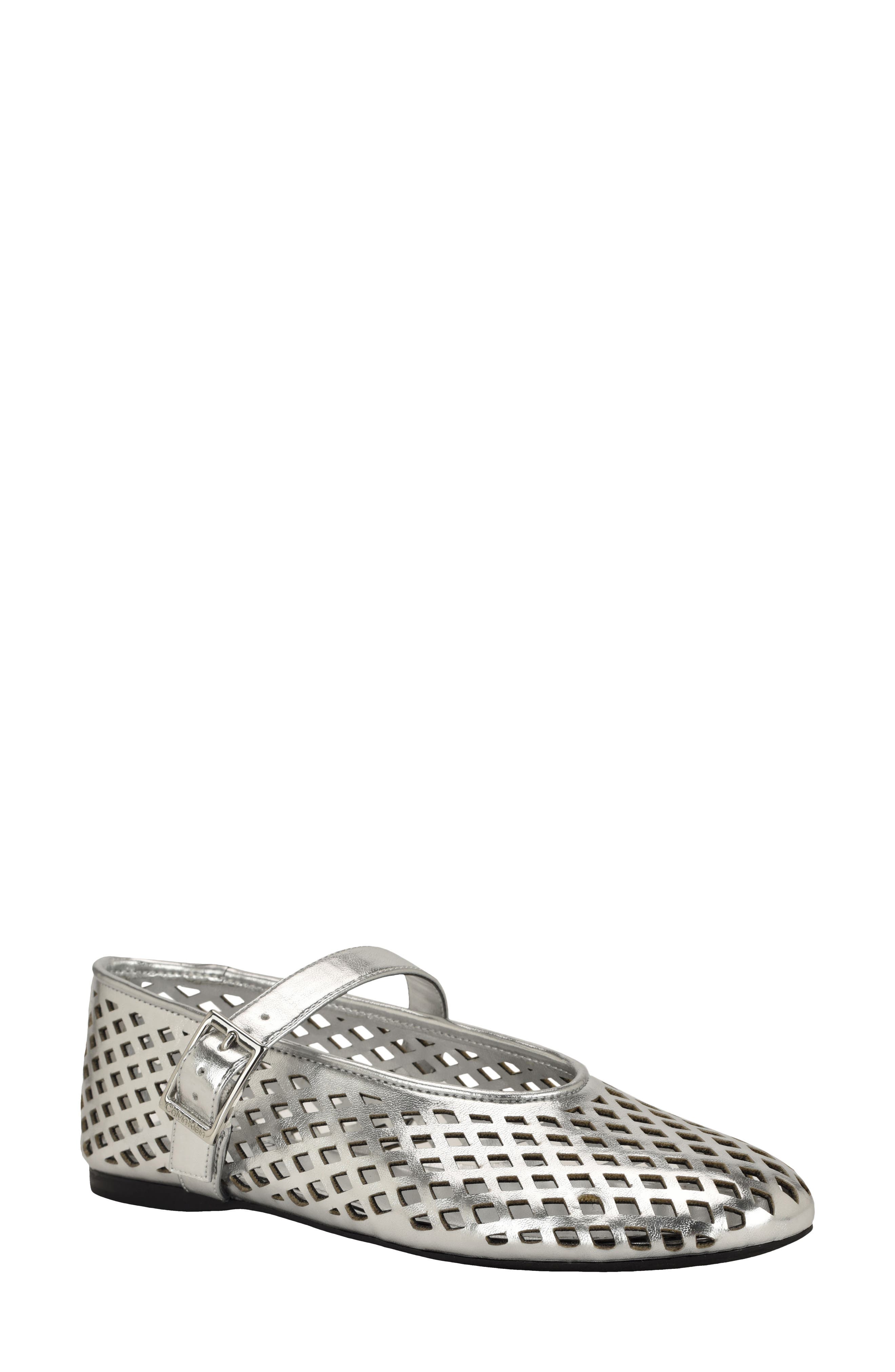 Calvin Klein Lauria Mary Jane Flat, Main, color, Silver