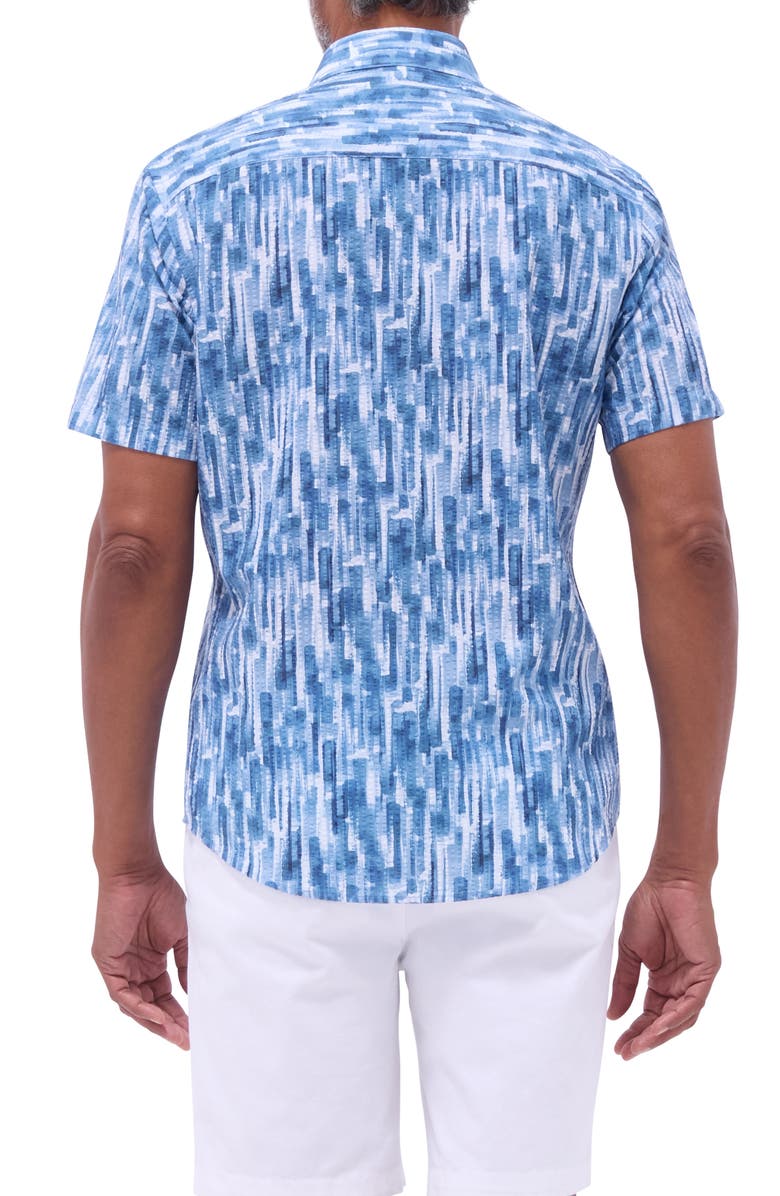 Bugatchi Orson Brush Print Short Sleeve Cotton Seersucker Button-Up Shirt, Alternate, color, 