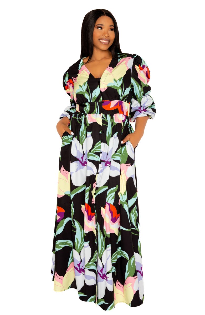 BUXOM COUTURE Floral Maxi Dress, Alternate, color, Black Multi