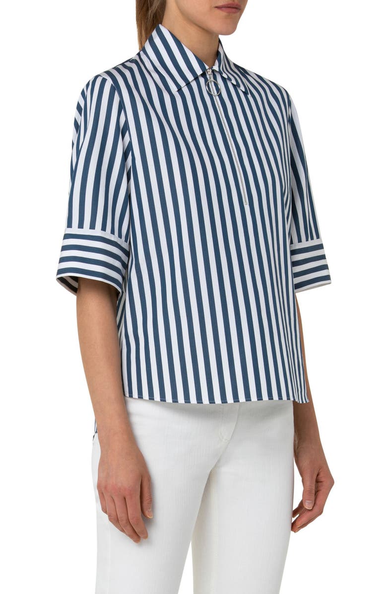 Akris punto Stripe Half Zip Cotton Shirt, Alternate, color,