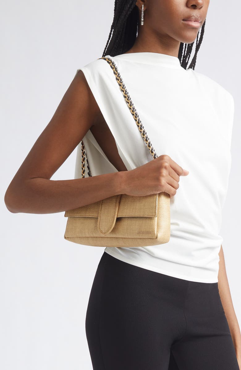 Jacquemus Le Bambino Raffia Effect Shoulder Bag, Alternate, color, Natural 142